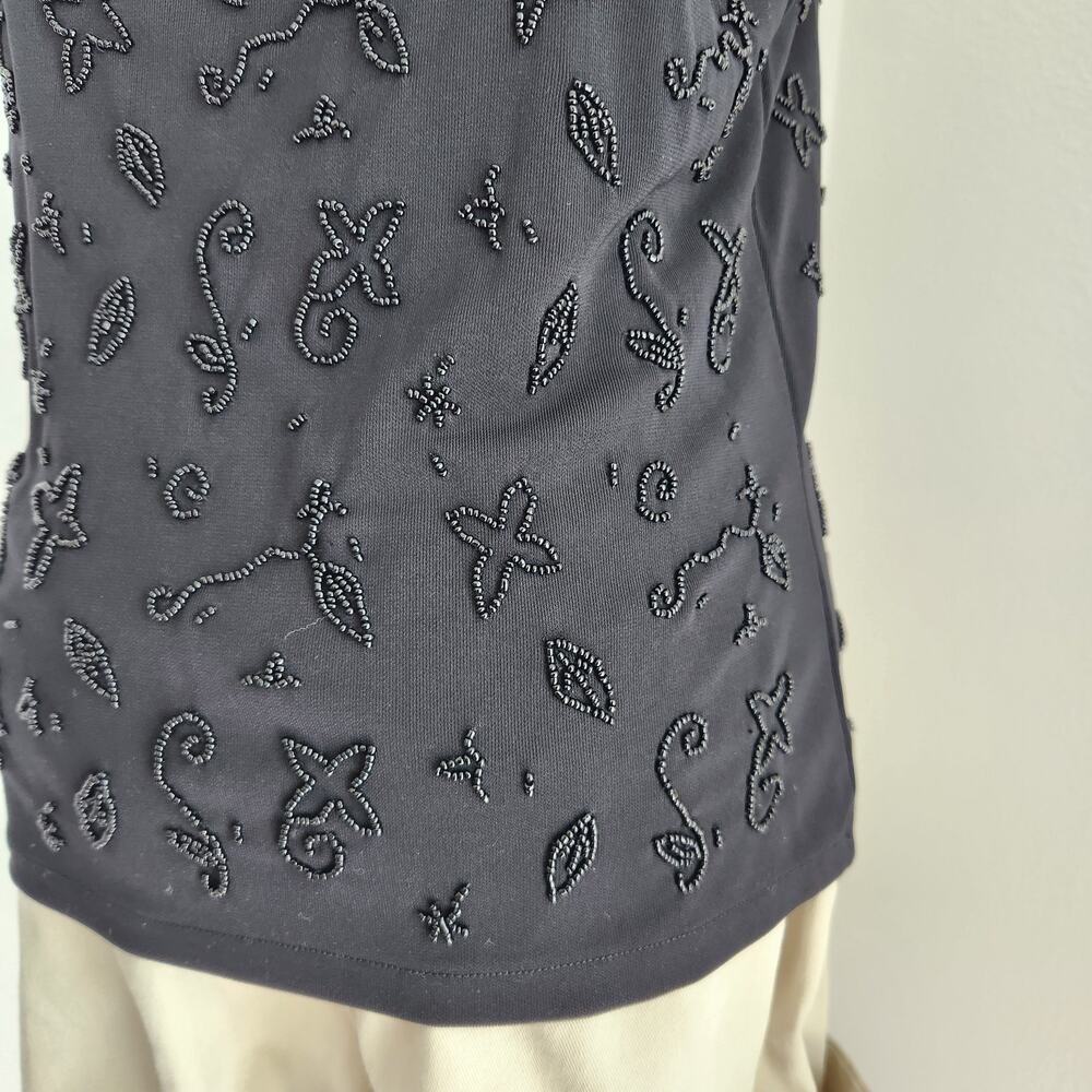 Vintage 90s Ann Taylor Black Beaded Floral Embroider Spaghetti Strap Cami Top S - Picture 7 of 9